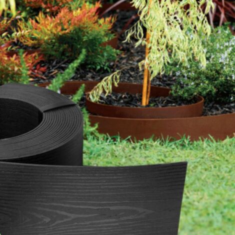 Borde de césped flexible con aspecto de madera - Plástico - Longitud: 10 m - Altura: 8 cm - Negro (1/3)