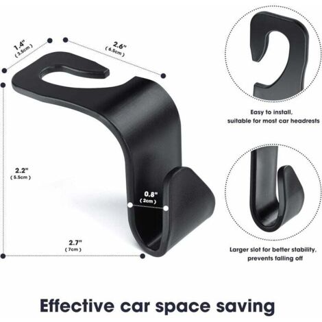 Gancho para reposacabezas de asiento de coche, tipo S, para bolsa de almacenamiento de asiento trasero de coche (negro), 4 unidades (1/4)