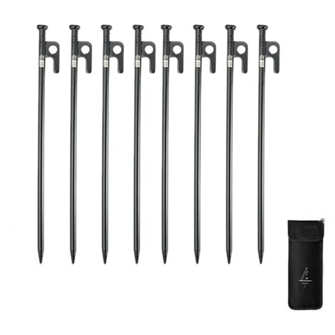 Clavos para carpas de alta resistencia, clavos de acero forjado para carpas, clavijas para acampar de 30 cm con gancho para fijación en terrenos duros, utilizados para carpas de jardín de playa de tel (1/3)