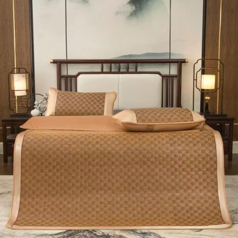 Colchón genérico de ratán de bambú plegable, kit de colchoneta de verano, colchoneta para dormir, colchoneta plegable de fibra de ratán, colchoneta de cama doble (tamaño: juego de 3 piezas, 200 x 220 