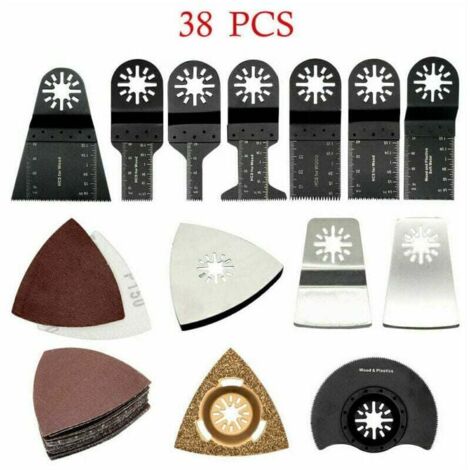 Kit de accesorios para hojas de sierra oscilantes para múltiples herramientas, 38 hojas oscilantes Multimaster para Dremel, Fein, Multimaster, Makita, Bosch, Rockwell, accesorios para múltiples herram (1/5)