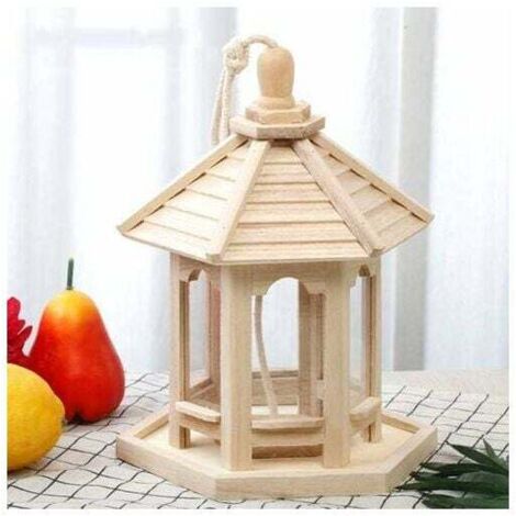 Comedero para pájaros hecho a mano, casa para pájaros de madera para exteriores, jardín, dispensador de comedero para pájaros salvajes para exteriores, (1/5)