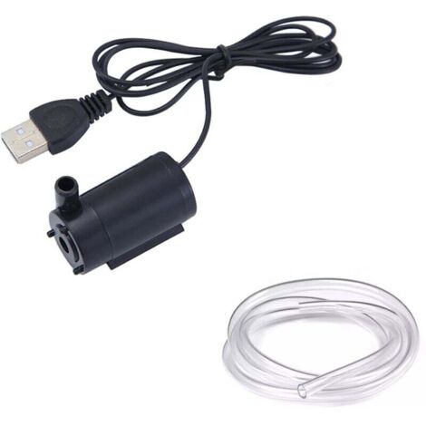 Mini bomba de agua sumergible USB silenciosa de 2 a 3 l/min para acuario, fuente, pecera, accesorios (negra, 1 manguera incluida)