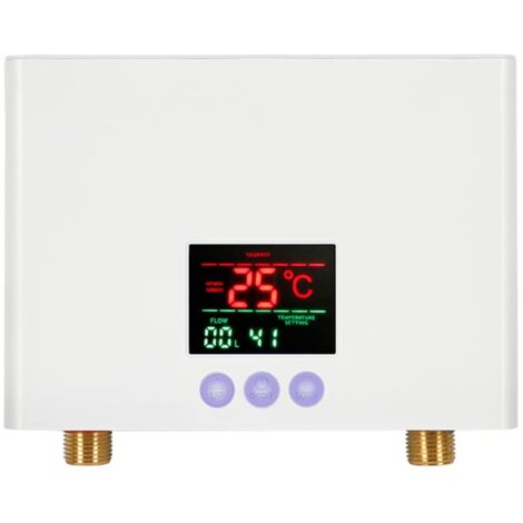 Mini calentador de agua eléctrico, calentador de agua instantáneo de pared de 3 kW con pantalla LED, ajuste de temperatura de 3 niveles, control remoto para el hogar, la cocina y el baño [Clase energé