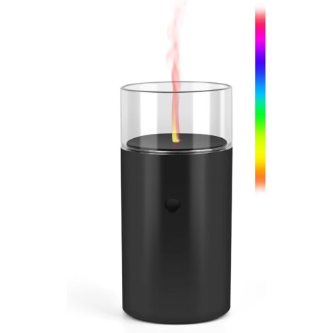 Difusor de aroma de llama, difusor inalámbrico recargable para aceites esenciales, difusor de aromaterapia portátil con luz de 7 colores, apagado automático sin agua para el hogar, color negro