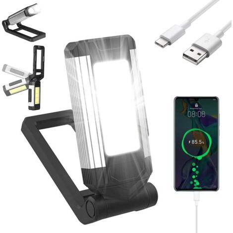 Luz de trabajo LED, lámpara de inspección recargable COB, luz de trabajo LED IPX6, base magnética con 7 modos, adecuada para inspección de automóviles, campamentos, caminatas, emergencias [Clase energ (1/5)