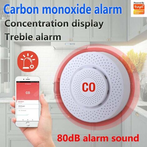 Tuya Smart Life CO Detector de monóxido de carbono de fuga de gas WIFI/Zigbee APP Pantalla de concentración Detección de humo Sensor de alarma Hogar (Blanco, Talla única)