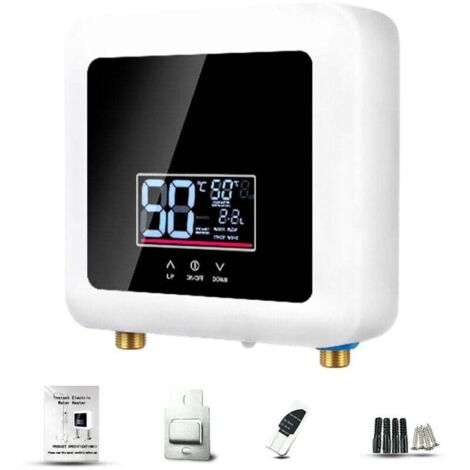 Mini calentador de agua instantáneo sin tanque de 220 V con panel de pantalla digital LED, ducha electrónica, ahorro de energía (7500 W negro) [Clase de eficiencia energética A] (1/5)