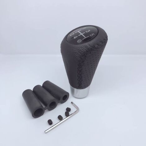 Pomo de palanca de cambios universal, pomos de palanca de cambios de 5 velocidades, pomo de palanca de cambios manual de 5 velocidades de cuero PU mejorado con 4 adaptadores para coches manuales-costu (1/5)