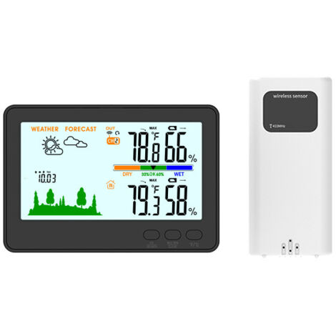 Medidor de temperatura y humedad inalámbrico para interiores y exteriores, pantalla LCD a color, pronóstico del tiempo, interfaz tipo C, estación meteorológica para uso doméstico, color negro, un tran (1/5)