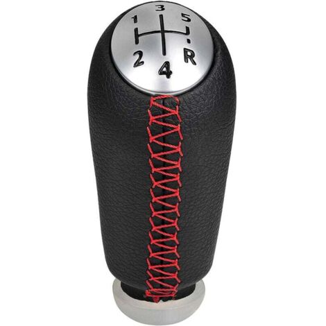 Perilla de palanca de cambios de cuero Universal de 5 velocidades para Renault Megane 2 Clio 3 Scenic 2 Kangoo, palancas de cambios de coche con costuras rojas (1/5)