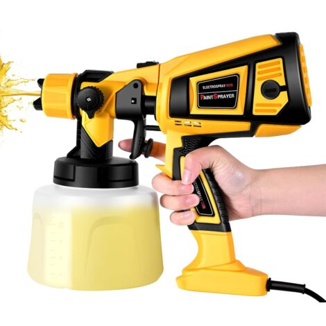 Pistola pulverizadora de pintura eléctrica HVLP de 650 W, 4 boquillas de cobre y 3 patrones, tanque de 1400 ml, para interiores y exteriores de casas, armarios, vallas y techos (amarilla)