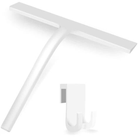 Limpiador de ducha de silicona con gancho de pared sin taladrar - Limpiador de ducha para puertas de ducha, ventanas, vidrios de automóviles, azulejos, vidrio blanco 22CM
