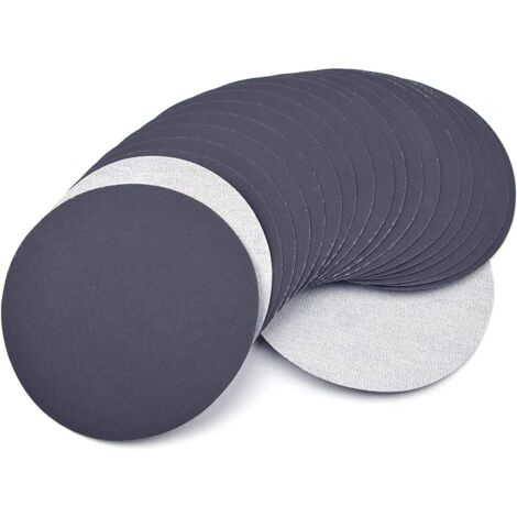Paquete de 60 discos de lija redondos de 125 mm con autoagarre, grano 320, para lijado en húmedo y seco, para flocado. (1/5)