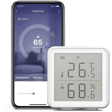 Termómetro higrómetro para interiores con sensor de temperatura y humedad inteligente WiFi compatible con Alexa de gran alcance de 230 pies (1/5)