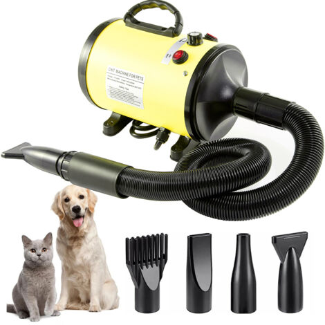 Secador de pelo para mascotas, de alta potencia y bajo ruido, para perros y gatos, con viento fuerte, de secado rápido (amarillo)