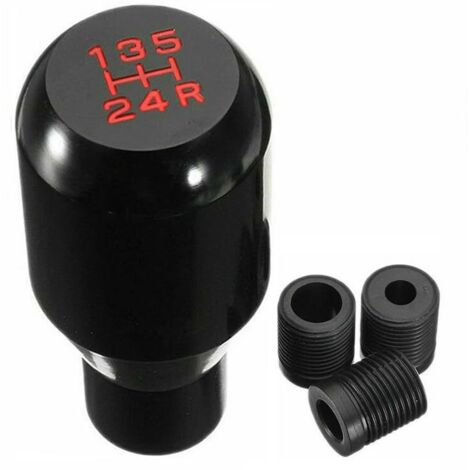 Pomos de cambio de marchas, pomo de cambio universal de 5 velocidades, palanca de cambios manual de metal cromado con 3 adaptadores de 8 mm, 10 mm y 12 mm para coches manuales, color negro (1/5)