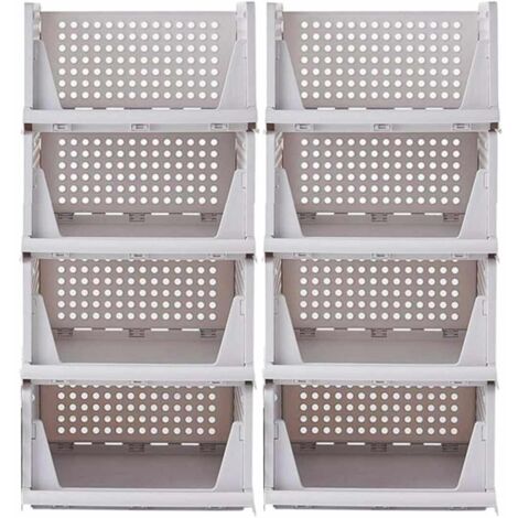 Organizador de guardarropa para ropa, 8 piezas, caja de almacenamiento de plástico plegable y apilable, organizador de cajones deslizantes para ropa, pantalones, dormitorio, vestidor - Blanco (1/5)