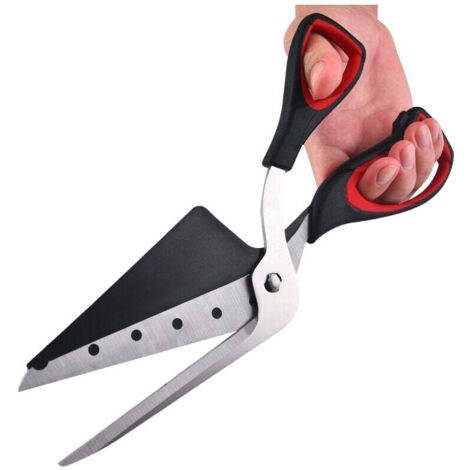 Tijeras para pizza, cortador de pizza con pala, hoja afilada de acero inoxidable de grado alimenticio y mango de agarre suave, tijeras de cocina multifuncionales, 27,5 cm, negro/rojo (1/4)
