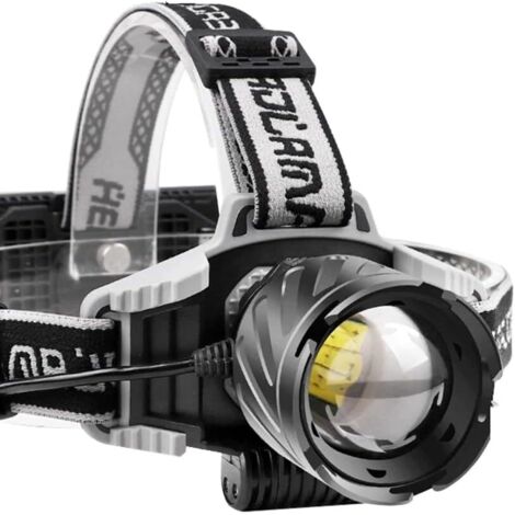 Potente linterna frontal recargable de 12 000 lúmenes, linterna frontal LED XHP99 ultrapotente con 4 modos de zoom, luz roja y azul, pantalla de energía digital (1/5)
