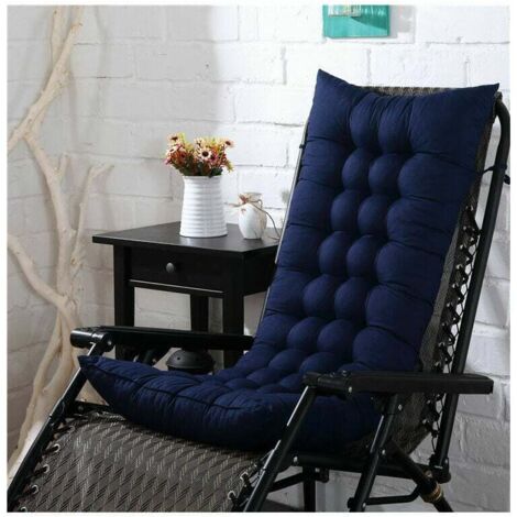 Cómodo juego de cojines para mecedora, almohadillas para mecedora con lazos, azul oscuro, 40 x 110 x 8 cm (15,8 x 43 x 3,2 pulgadas) (1/5)