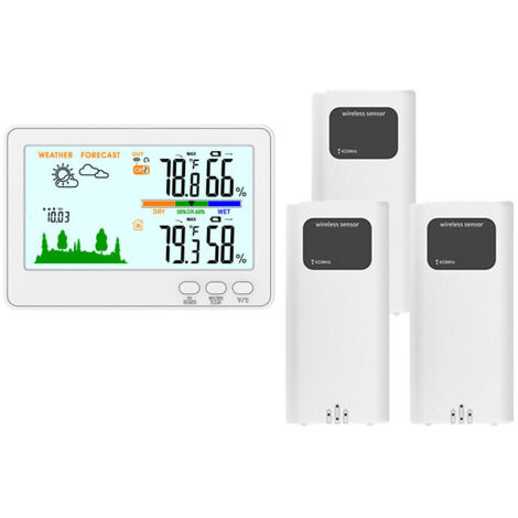 Medidor de temperatura y humedad inalámbrico 433 para interiores y exteriores, pantalla LCD a color, pronóstico del tiempo, interfaz tipo C, estación meteorológica para uso doméstico, color blanco, 3  (1/5)