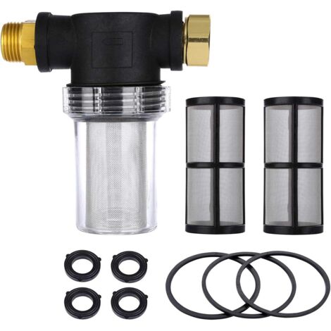 Filtro de manguera de jardín para entrada de agua de hidrolimpiadora, filtro en línea para sedimentos, tamiz de malla 40, 2 piezas adicionales, kit de tamiz de malla 100