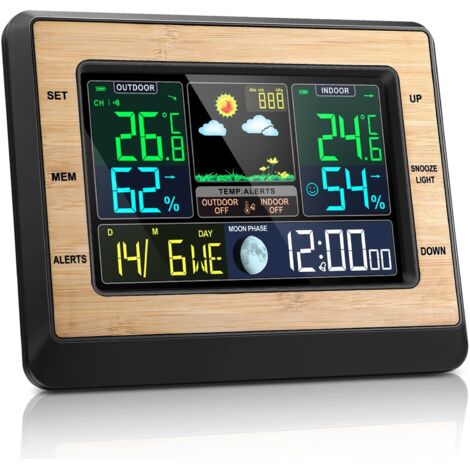 Estación meteorológica inalámbrica con sensor exterior, termómetro higrómetro barómetro para interiores y exteriores, pantalla a color de 6", estación meteorológica con pronosticador, fase lunar, desp (1/5)