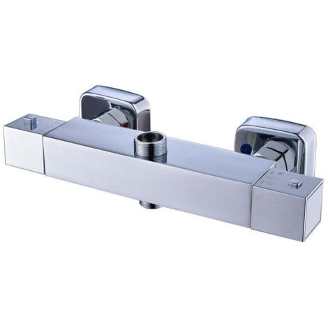 Grifo mezclador termostático cuadrado para ducha, cromado, doble salida para baño
