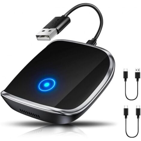 Adaptador inalámbrico Carplay 2 en 1 para Carplay/Android con adaptador tipo C para convertir rápidamente Carplay con cable a inalámbrico Plug and Play. Compatible con el 98 % de los vehículos. (1/5)