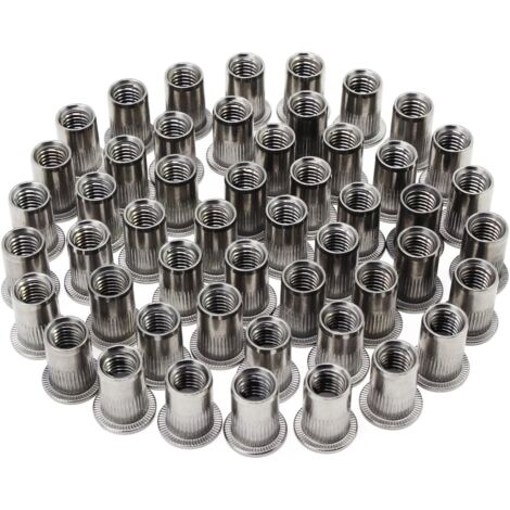Tuerca remachable de cabeza plana de acero inoxidable M8 de 100 piezas, tapa de inserción de tuerca remachable (tuerca remachable de acero inoxidable M8 de 100 piezas) (1/5)