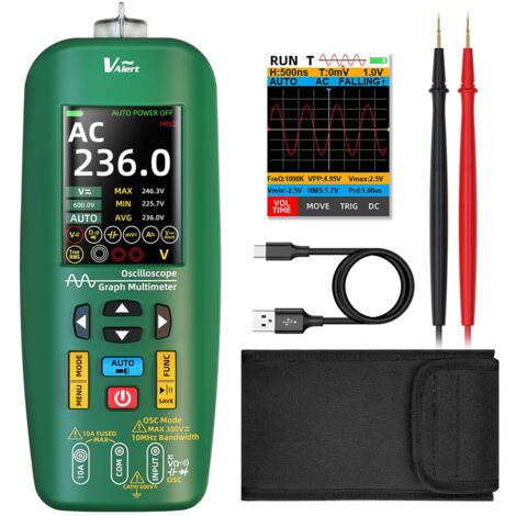 Osciloscopio portátil multímetro O1 3 en 1, osciloscopio automotriz TRMS, LCD a color, 4 resultados, 10 MHz, conectable a PC, recargable, comprobador de voltaje, corriente, continuidad y capacitancia.