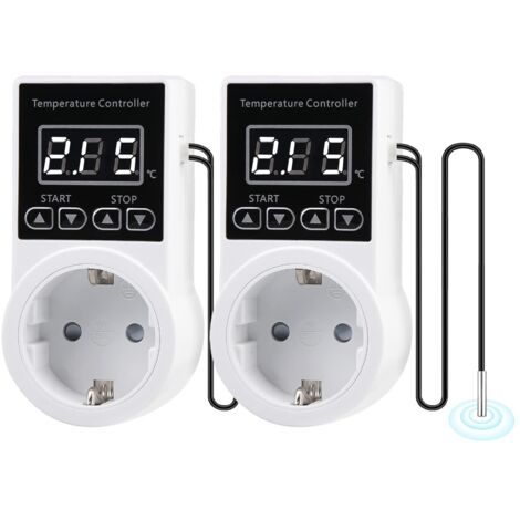 2 piezas de enchufe de termostato digital: controlador de temperatura con sonda de calentador de termostato digital con pantalla LCD para reptiles, incubadora, invernadero, acuicultura (1/5)