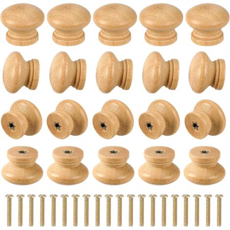 20 pomos de madera para cajones, pomos de madera, pomos de gabinete redondos sin terminar, aprox. Perillas para cajones de muebles de 2,7 cm, mini perillas de madera para cajones, manijas de madera pa