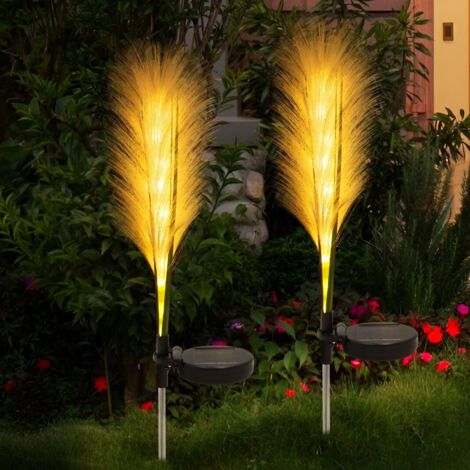 Luces solares para jardín exterior, 2 unidades, luz solar para jardín exterior, luz blanca cálida, lámpara solar impermeable para exteriores, luz solar de caña para jardín y patio.