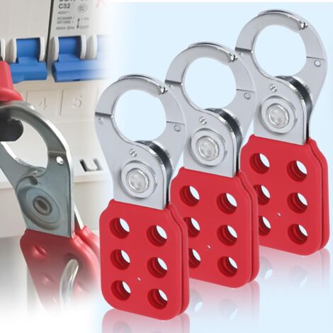Paquete de 3 candados de bloqueo, diámetro del gancho: 2,5 cm, candado con caja de plástico cubierta de plástico rojo, cerrojo de bloqueo de aluminio, para cofre del tesoro (1/5)