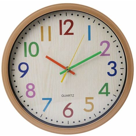 Reloj de pared silencioso que no hace tictac para niños, reloj de pared silencioso con números coloridos para decoración de habitación de niños (1/5)