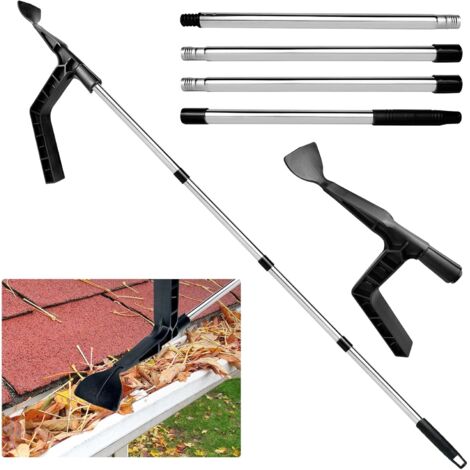 Herramienta para limpieza de canalones con pértiga telescópica extensible, fácil eliminación de hojas y residuos del suelo, color negro