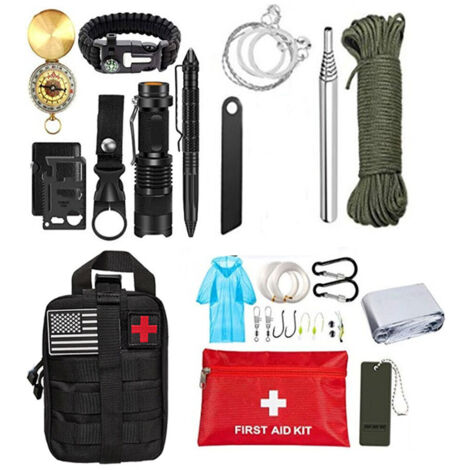 Kit de supervivencia en la jungla, equipo multifuncional de autorrescate, kit de acampada, kit de herramientas multifuncional portátil para exteriores, kit de rescate de emergencia