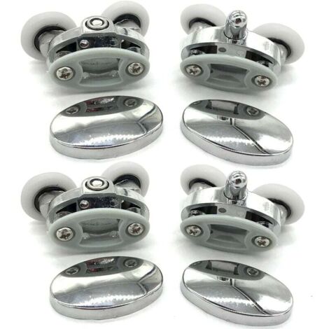 Juego de 4 ruedas para mamparas de ducha, dos ruedas, forma ovalada y forma de mariposa (23 mm) (1/4)