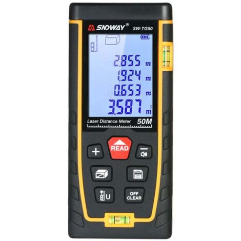 Mini telémetro portátil Telémetro de alta precisión con 30 grupos Almacenamiento de datos Pantalla LCD retroiluminada Nivel 2 Diámetro de burbuja Medidor Área Medición de volumen (50 m) (1/5)