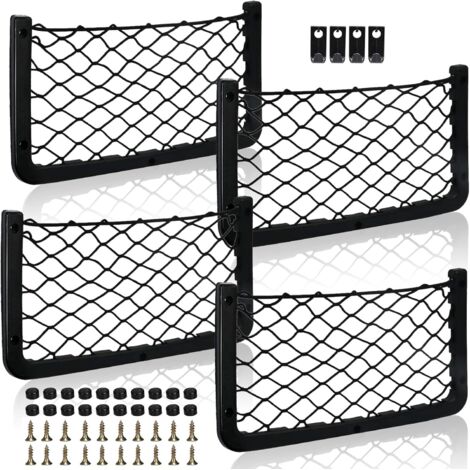 Pack de 4 redes de almacenamiento con ganchos, red de equipaje para coches, red de maletero, red de equipaje para autocaravanas, bolsa de red elástica para maletero, para caravanas, camiones, etc. (36 (1/5)