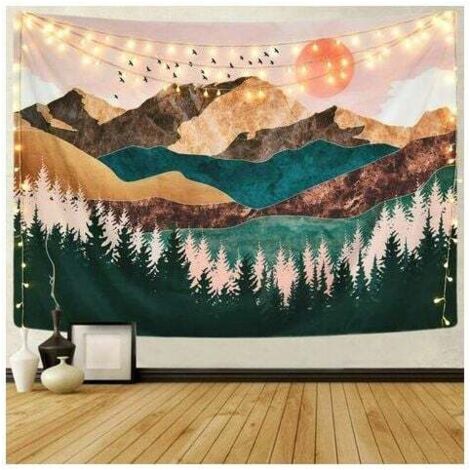 Tapiz de montaña, bosque, árbol, puesta de sol, decoración del hogar, tapiz de sol, tapiz de paisaje natural, tapiz colgante de pared para dormitorio, 51,2 x 59,1