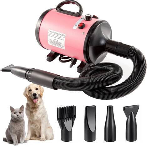 Secador de pelo para mascotas, soplador de agua para pelo de perro, soplador de pelo para mascotas, viento fuerte, bajo ruido, caja de secado, secador de pelo para baño de gatos, artefacto (rosa) (1/5)
