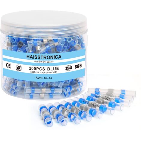 200 conectores de cable con sellado de soldadura a prueba de agua para electrónica eléctrica de barco, color azul 16-14 (azul) (1/5)