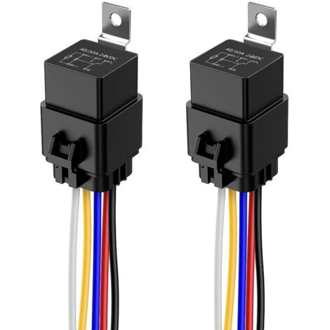 Kit de arnés de cableado de relé a prueba de agua de 2 piezas 40/30 A 24 V - Relé SPDT de 5 pines estilo Bosch con cable resistente de 12 AWG (1/5)