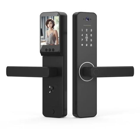 Cerradura inteligente con cámara gran angular de 120° y timbre inteligente, cerradura de puerta de entrada sin llave, cerradura de puerta biométrica, aplicación TY, operación remota WiFi, 35-60 mm