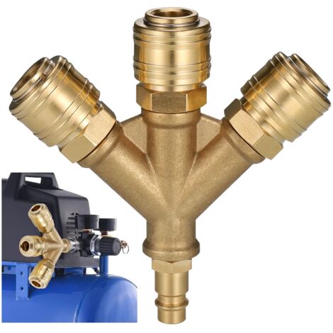 Compresor de manguera de aire, accesorio de aire comprimido de 3 vías con 3 conectores, conector de manguera de aire roscado de 1/4, distribuidor de aire comprimido de latón, distribuidor de aire en Y