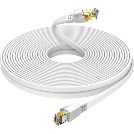 Cable Lan Cat8 de 15 m, cable de red de alta velocidad para uso interior y exterior, 40 Gbit/s, 2000 MHz con conector RJ45 chapado en oro, resistente a la intemperie, resistente a los rayos UV para en