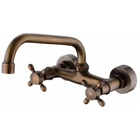 Grifo mezclador de cocina de primera calidad, grifo de lavabo de pared retro europeo (color: bronce)